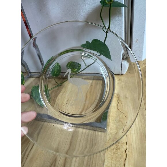 Vintage Etched Glass Plate – Whooping Crane Design - Picture 4 of 7